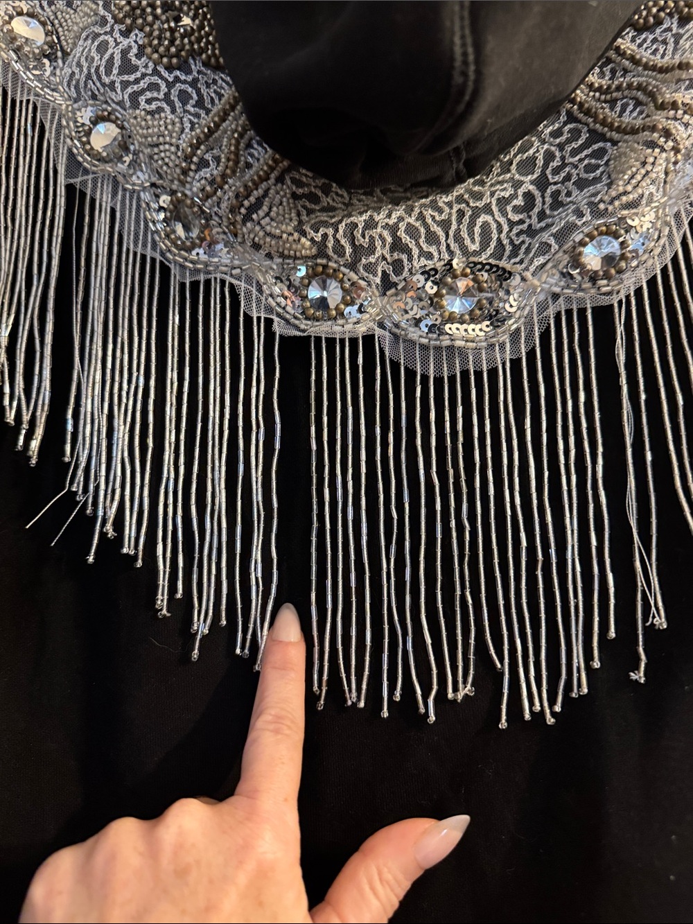 Oli & Hali Black Zip Hoodie with Silver Bead Fringe - Picture 5 of 6